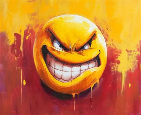 Premium Photo | Painting of a yellow angry face emoji