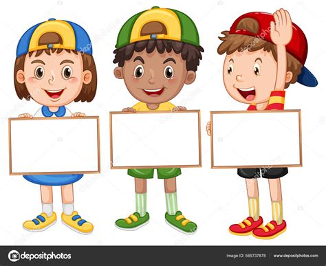 Three Children Holding Blank Whiteboard Illustration vetor(es) de stock ...