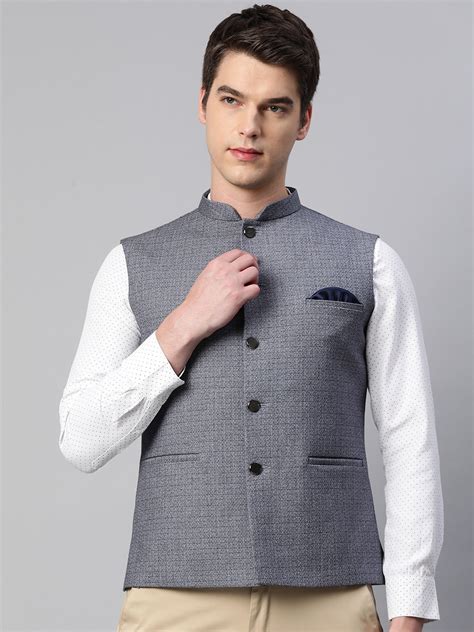 Buy Essas Club Men Grey Melange Self Design Nehru Jacket Nehru