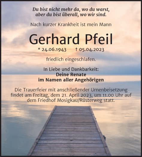 Traueranzeigen Von Gerhard Pfeil Abschied Nehmen De