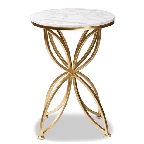 Baxton Studio Jaclyn Gold Finished Metal End Table With Marble Tabletop