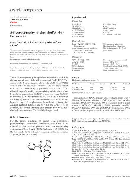 Pdf Fluoro Methyl Phenylsulfonyl Benzofuran