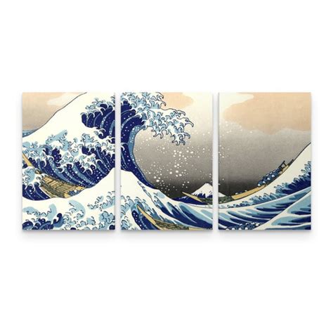 Quadro Hokusai A Grande Onda De Kanagawa Mosaico Em 3 Telas Shopee Brasil