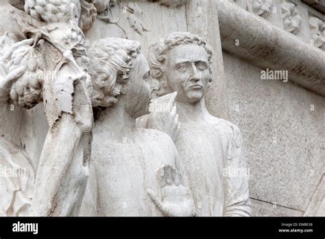 Sculpture On The Facade Of Palazzo Ducale Building Venice Italy Stock