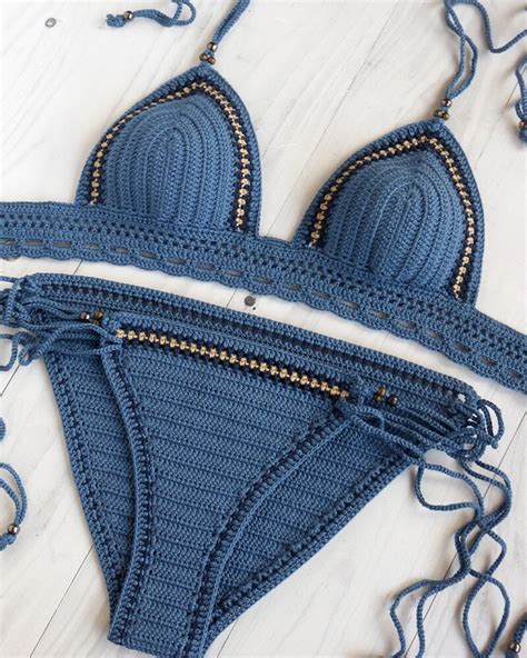 Beaded Bohemian Crochet Swimsuit Full Coverage Crochet Bikini Etsy
