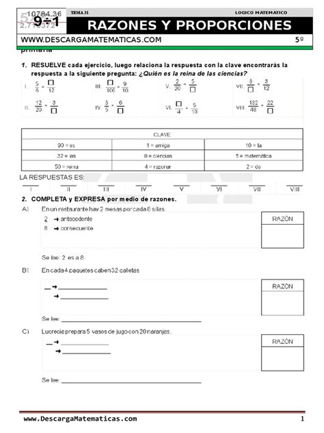 21 Razones Y Proporciones Quinto De Primaria