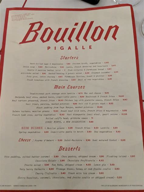 Menu At Bouillon Pigalle Restaurant Paris