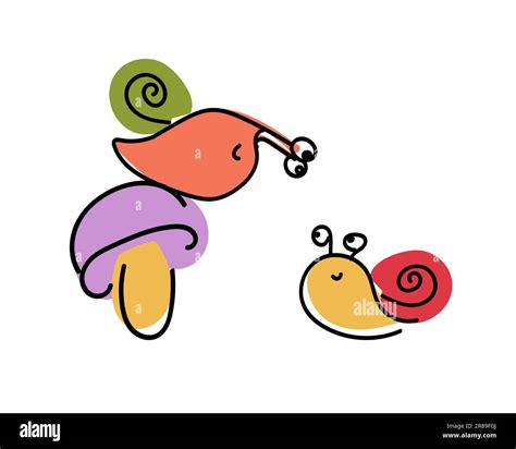 Set Of Snails And Mushroom Colorful Vector Illustration For Design Of