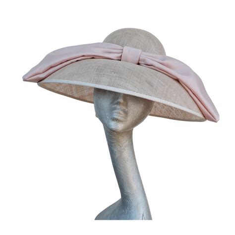 Mary Nude Down Brim Hat With Nude Duchess Satin Bow Etsy