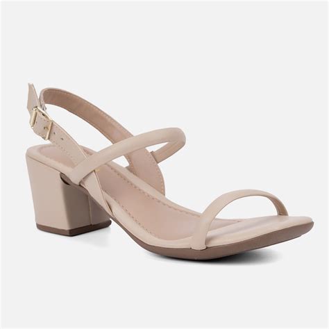 Sandália Feminina Casual Salto Bloco Grosso Confortável Moda Nude