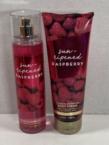 Bath And Body Works Set Sun Ripened Raspberry Body Spray And Body Cream