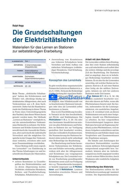 Grundschaltungen der Elektrizitätslehre Materialien für das