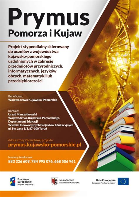 Projekt stypendialny Prymus Pomorza i Kujaw plakat Szkoła