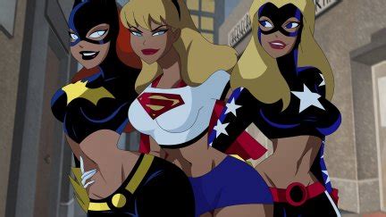 Batgirl Supergirl Stargirl Women Trio Pinup Models Blonde Redhead