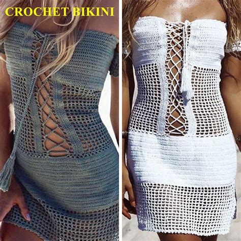 Crochet Bikini Sexy Women S Crochet Beach Dress Swimsuit Strappy Off Shoulder Dress Boho Crochet