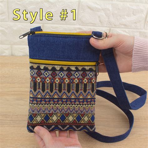 Boho Hippie Mini Bag Crossbody Fabric Bags Mini Crossbody Pouch Denim Cell Phone Bag