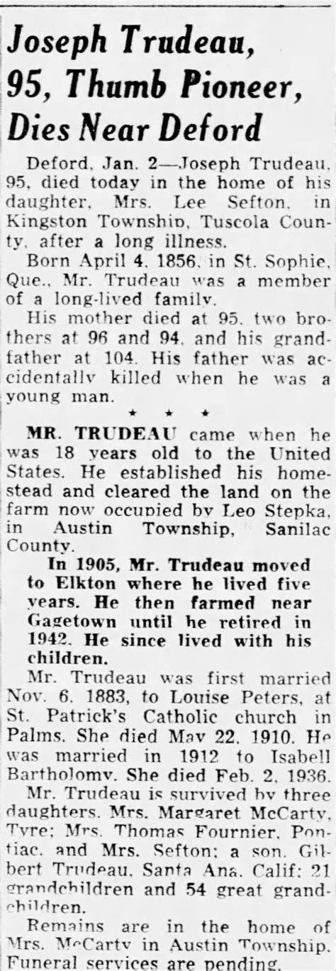 Obituary For Joseph Trudeau Aged 95 ™