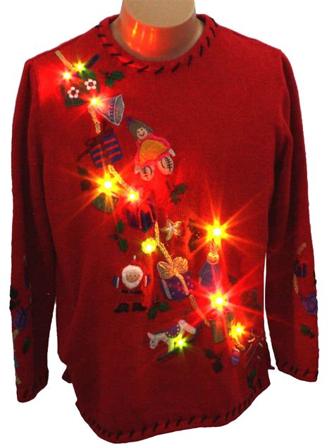 Light Up Ugly Christmas Sweater Rebecca Malone Unisex Red Background