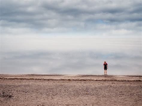 Joven Con Traje Mojado En Una Playa A Orillas Del Agua Mirando Al Agua