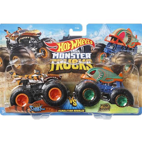 Mattel Hot Wheels Monster Trucks Demolition Doubles Tiger Shark Vs Piranahhhh HDG22 FYJ64