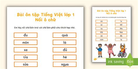 Bài ôn tập Tiếng Việt lớp 1 Nối ô chữ tiếng Việt Twinkl