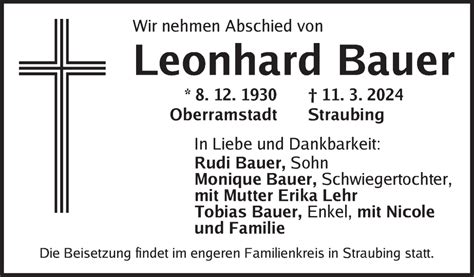 Traueranzeigen Von Leonhard Bauer Trauer Flz De