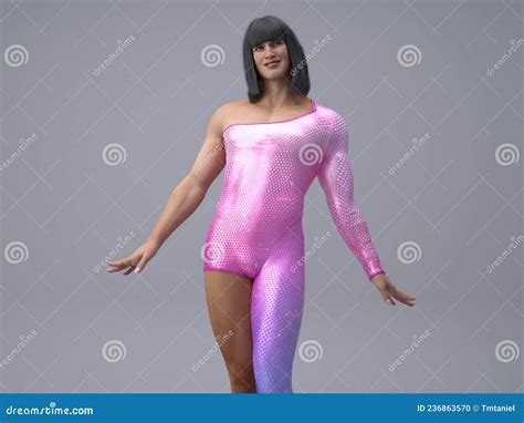 Renderização 3d Retrato De Uma Mulher Transexual Com Fantasia Cor De Rosa Brilhante Brilhante