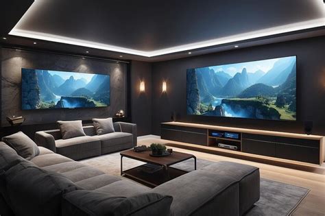 Premium Photo | A gaming room with a wallmounted TV for a dualscreen ...