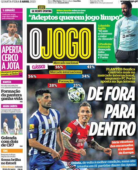 O Jogo Capa da Edição de quarta feira 05 de abril 2023