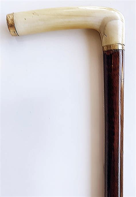 Antique Bone Handle 14k Gold Monogrammed Walking Stick Cane For Sale At