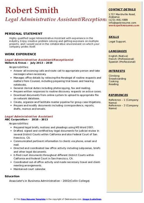 10 Legal Administrative Assistant Resume Samples And Templates For 2025