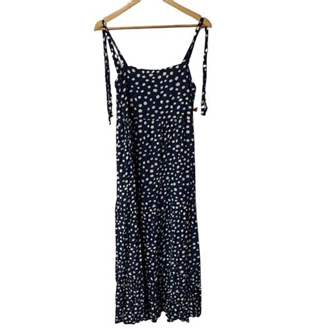 Kivari Womens Size L Maxi Dress Navy Blue Polka Dot S