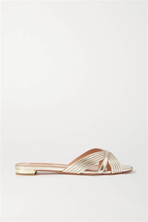 AQUAZZURA Sundance Metallic Vegan Leather Slides NET A PORTER