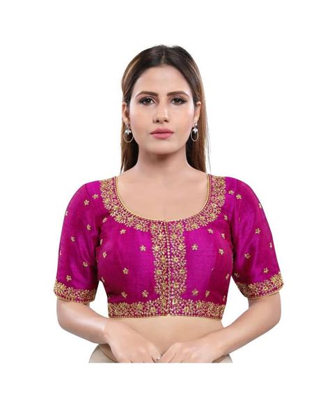 Muhenera Art Silk Padded Round Neck Magenta Blouse Muhenera S 3529816