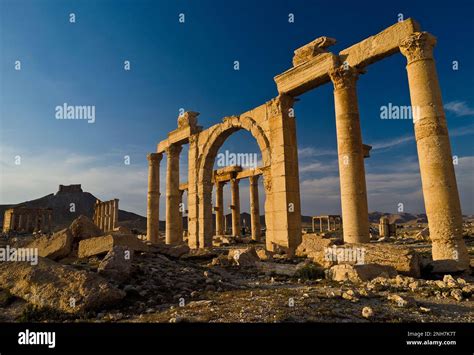 Ancient Columns And Stone Arches At Palmyra Ancient City Ruins Homs