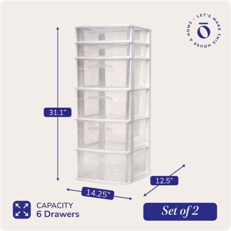 Homz Plastic 6 Clear Drawer Medium Home Storage Container Tower White