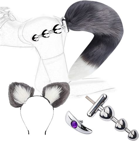 Tenton Edelstahl Analkugeln Analplug Mit Fuchsschwanz Und Haarreif Set Metall Anal Perlen Butt