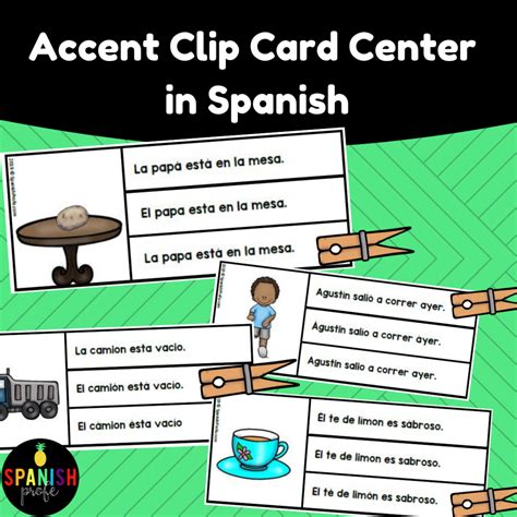 Spanish Accent Practice Clip Card Center (Practica de acentos tildes ...