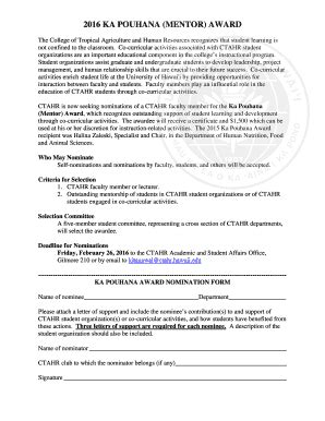 Fillable Online Cms Ctahr Hawaii Ka Pouhana Nomination Form Fax