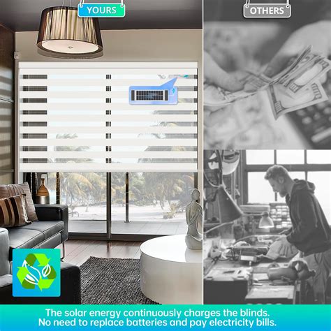 Motorized Zebra Blinds With Remote Controlsolar Powered Light Filtering Shadesdual Layer