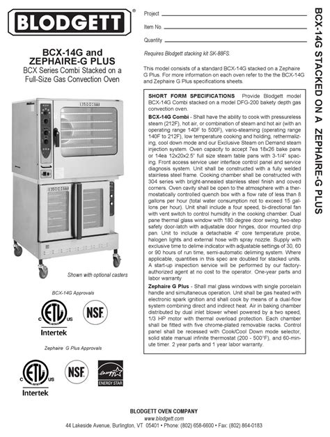 Blodgett Zephaire G Plus Convection Oven Specifications Manualslib