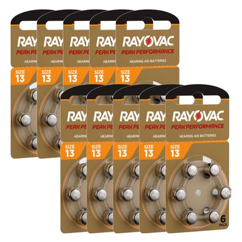 60 Cells X Rayovac PEAK 13 Size Hearing Aid Batteries PR48 Zinc Air 1