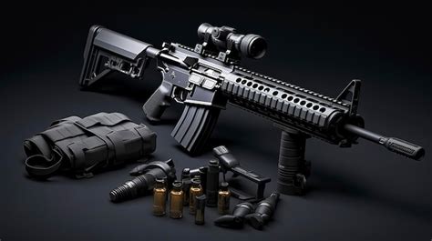 Premium AI Image | Assault rifle with handgun and ammunition Military ...