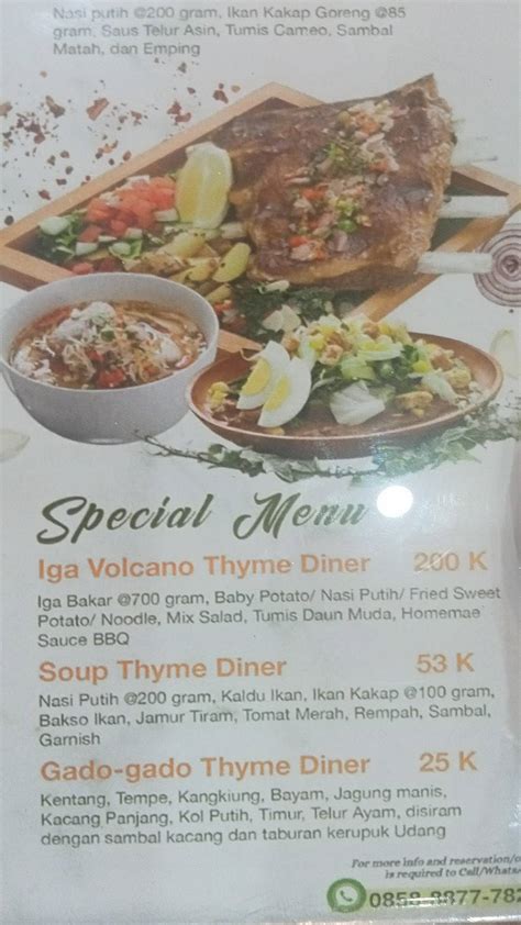 Menu At Thyme Diner Restaurant Central Jakarta