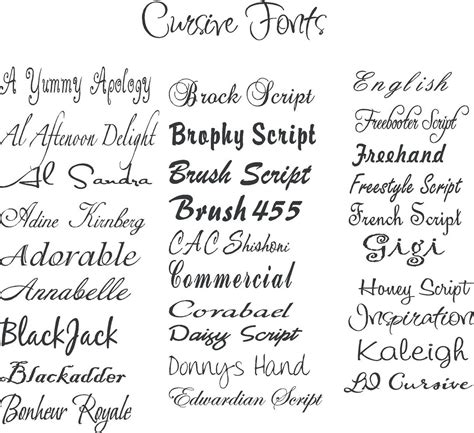 Cursive Fonts Names