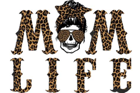 Skull Mom Life With Leopard Sublimation Graphic By Denizdesign