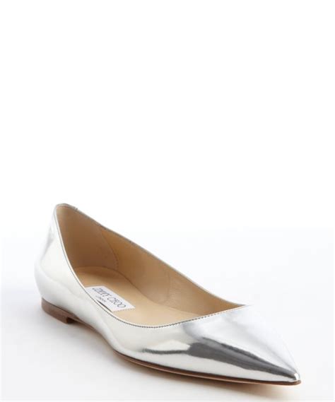 Lyst Jimmy Choo Metallic Silver Leather Pointed Toe Ballet Flats In