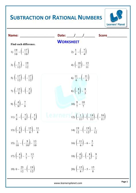 Rational Numbers Worksheets Rational Numbers Worksheet 7th 6