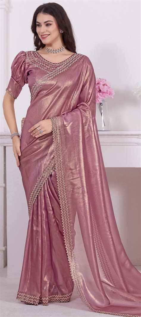 Festive Reception Wedding Pink And Majenta Color Shimmer Fabric Saree