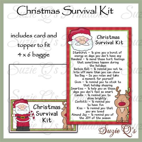 Christmas Survival Kit Includes Topper And Card Digital Printable